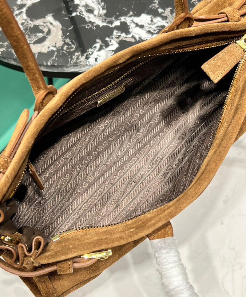 Prada Medium Suede Handbag 1BA426 Coffee